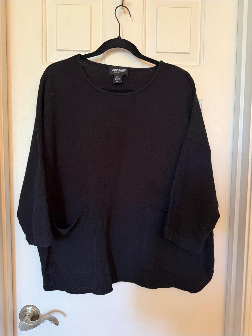 Jones & Co Black Lightweight Pocket Pullover top XL 100% cotton gauzy
